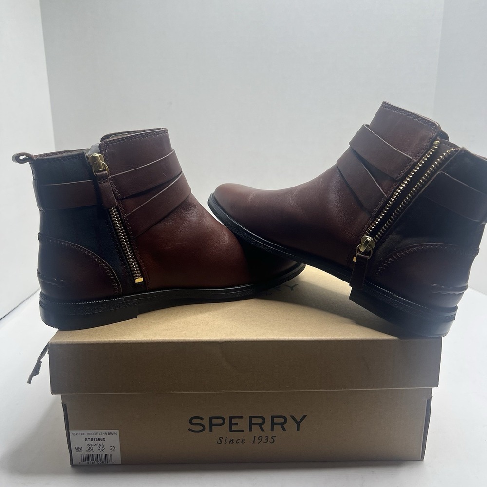 Sperry Top-Sider Seaport Bootie Brown Leather Ankle Boots Womens 7.5 M STS83860
